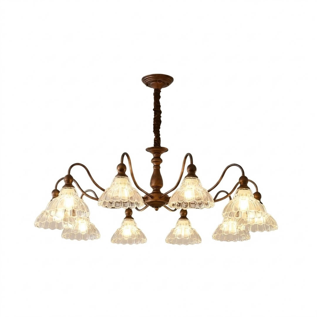 Adele antique brass chandelier round 39 inch grand statement flower glass shades vintage aged patina foyer white background