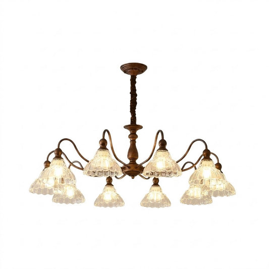 Adele antique brass chandelier round 39 inch grand statement flower glass shades vintage aged patina foyer white background
