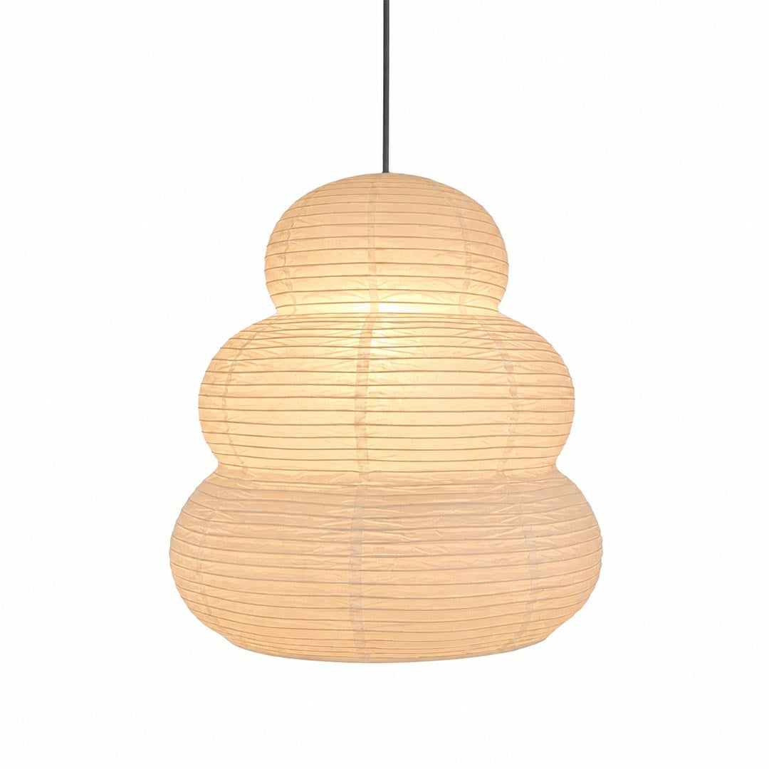 Glowing Akari 24N paper pendant light by Isamu Noguchi style - Stuber Lighting
