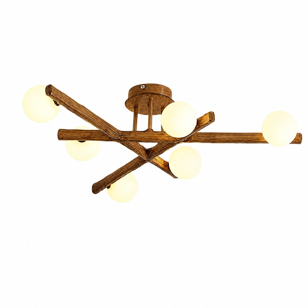 Costella ceiling light brown white six light cluster semi flush mount modern art deco low profile white background front view