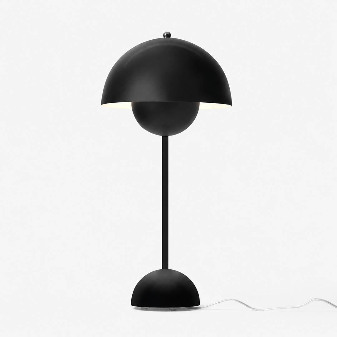 Daisy VP3 style mushroom table lamp Matte Black Mid Century designer tribute large 19 inch E26 white background