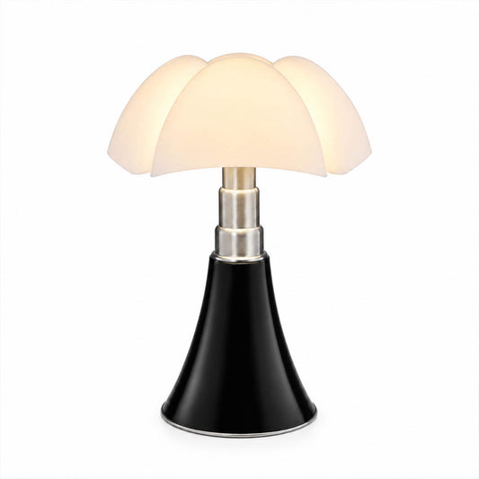 Fungo table lamp large size 19.7 inch 33.9 inch tall black mid century modern mushroom bat wing acrylic shade sculptural statement piece touch dimmer designer icon white background