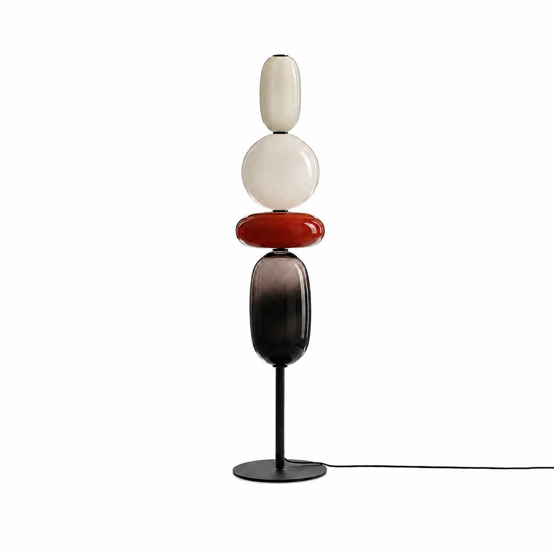 Gemma stacked glass floor lamp Model A Red hand-blown art glass sculptural column integrated LED 51 inch modern statement white background front view