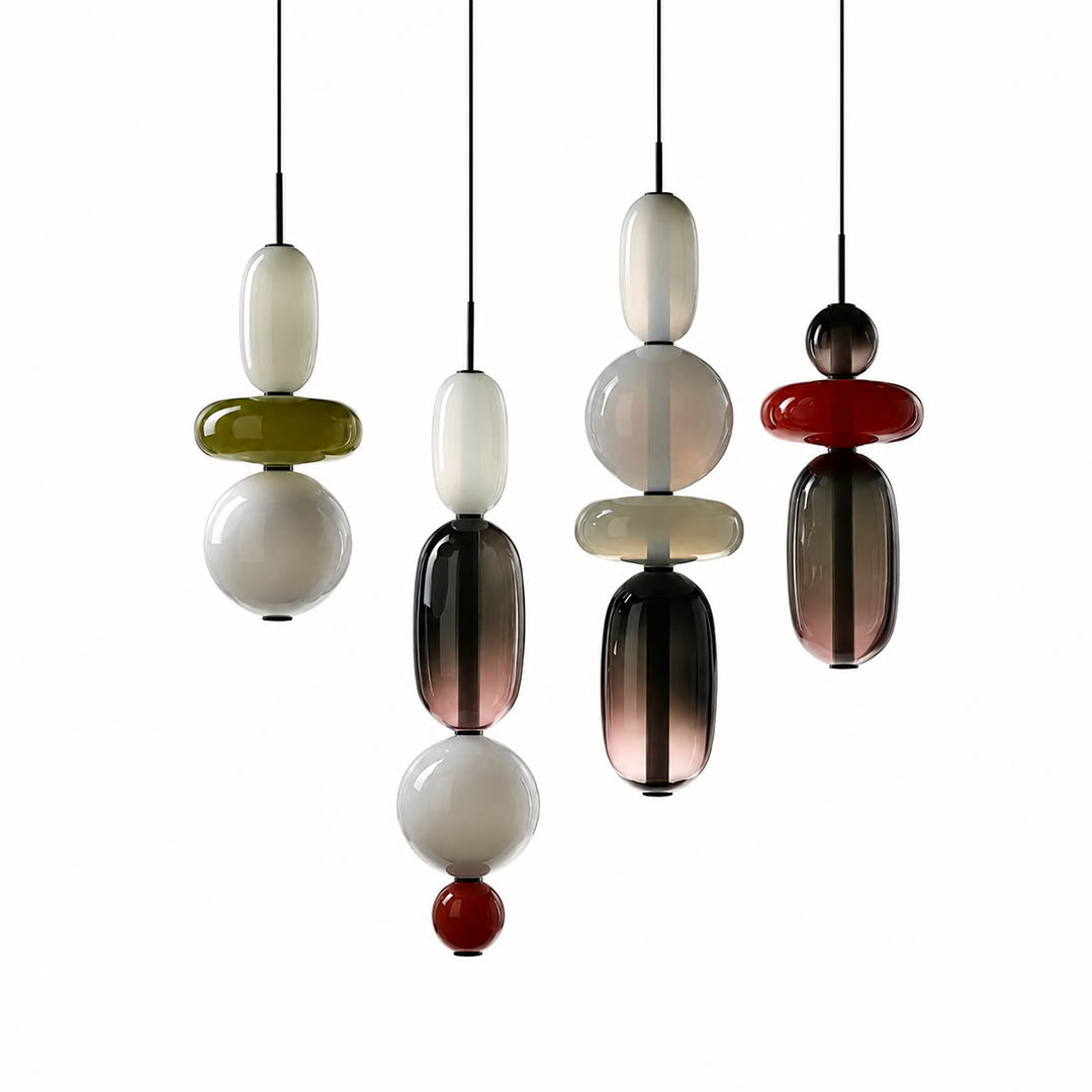 Gemma stacked glass pendant light size scale reference 19 to 29 inch height 6.3 7.1 inch diameter multiple heights proportional reference