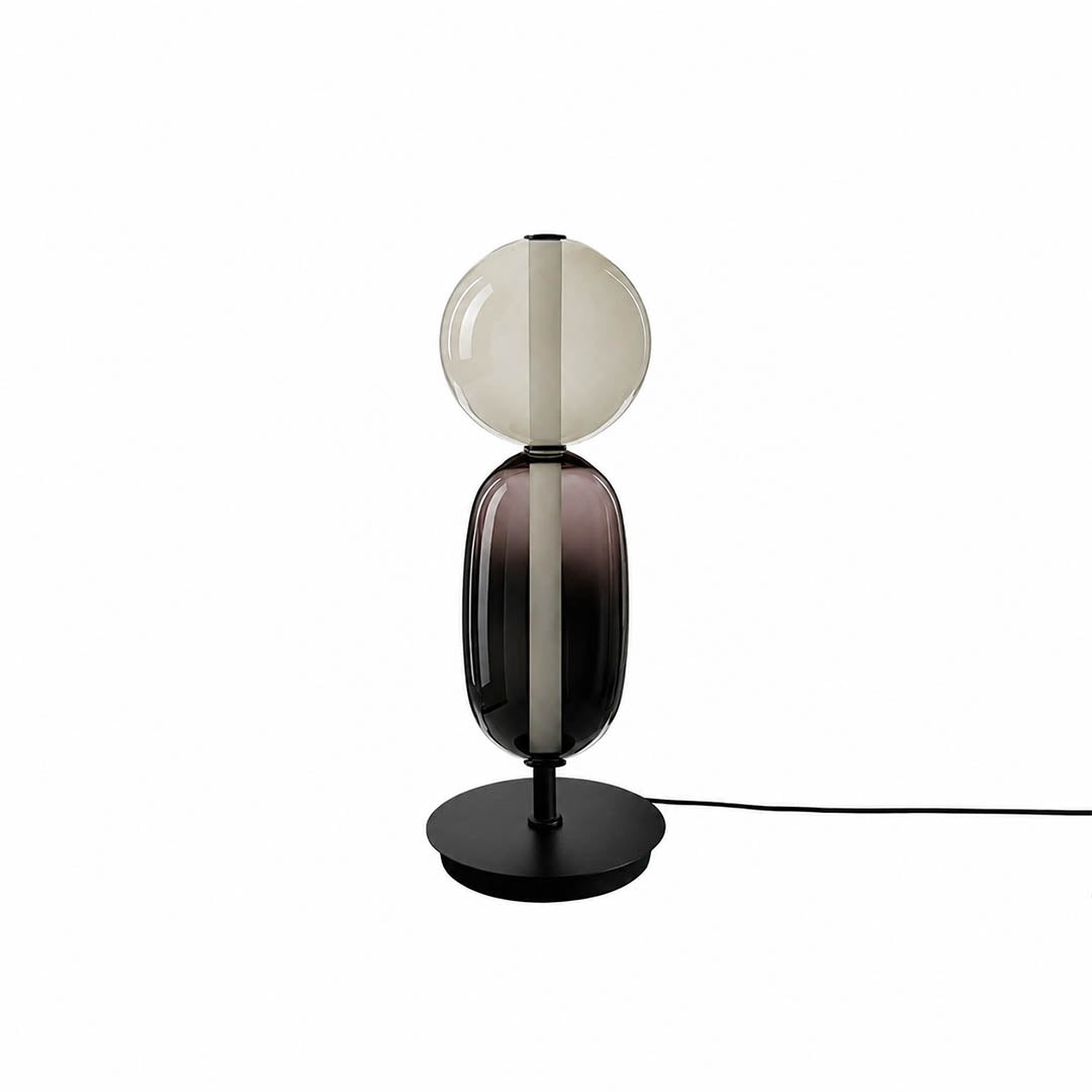 Gemma stacked glass table lamp Model A smoked clear hand-blown art glass sculptural accent integrated LED 17 inch modern white background front view