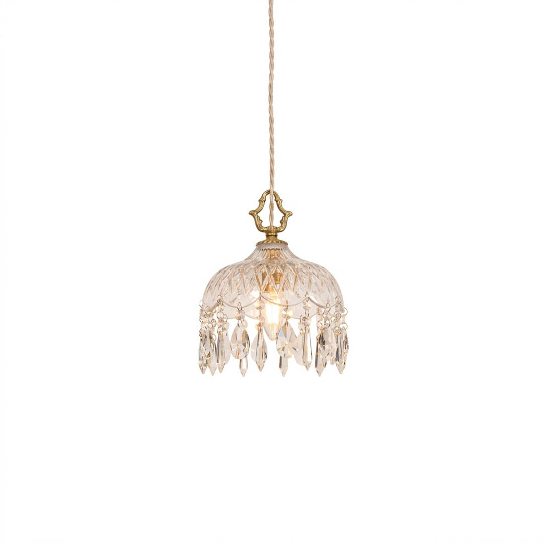 Goldie vintage brass bowl pendant light Edison filament bulb clear glass shade white background