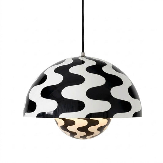 Halo pendant light metal dome mid century modern hanging lamp white background