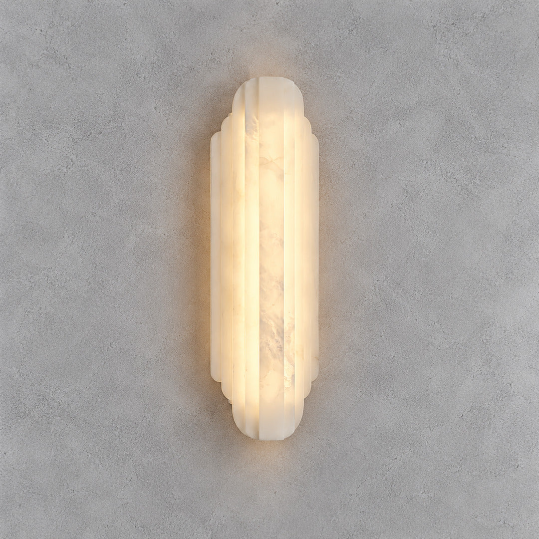 Lamina alabaster wall sconce 29.5 inch in white with warm light