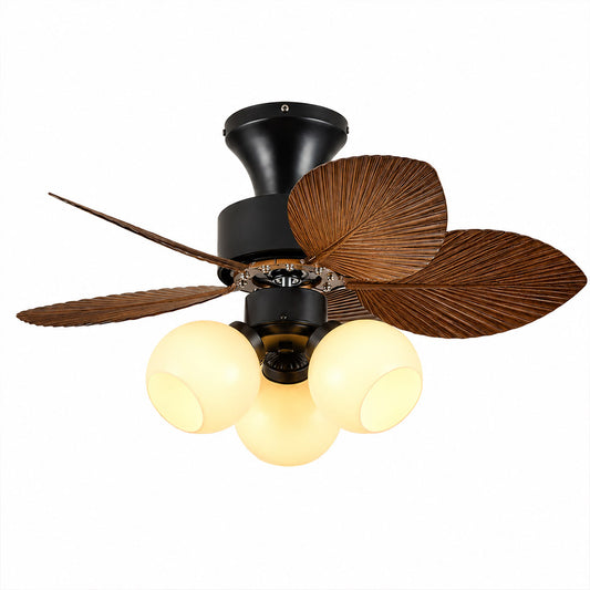 Lotus American retro ceiling fan with handcrafted glass shade ABS blades remote control white background