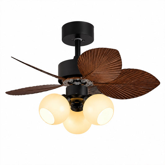 Lotus American retro ceiling fan with handcrafted glass shade ABS blades remote control white background