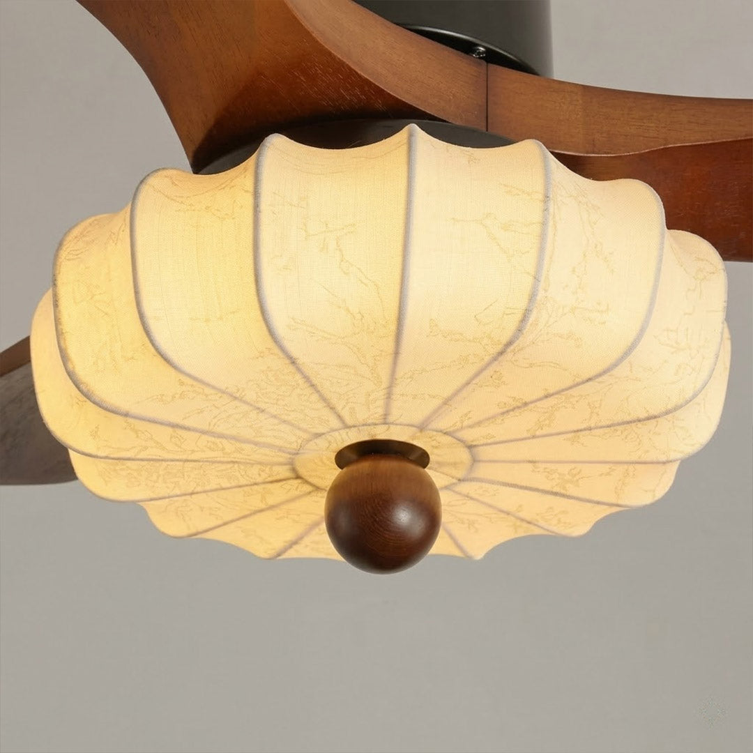 Lotus Ceiling Fan with Light – 5-Blade Wood Lantern Shade LED Remote Fan | Stuberlighting