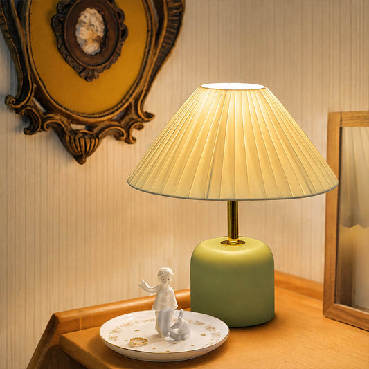 Marea ceramic table lamp study reading nook etched ceramic fabric shade warm glow classic American home lifestyle interior