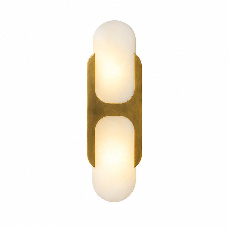 Tall 19.7-inch antique brass Mezzaluna alabaster wall sconce as a vertical accent on a feature wall