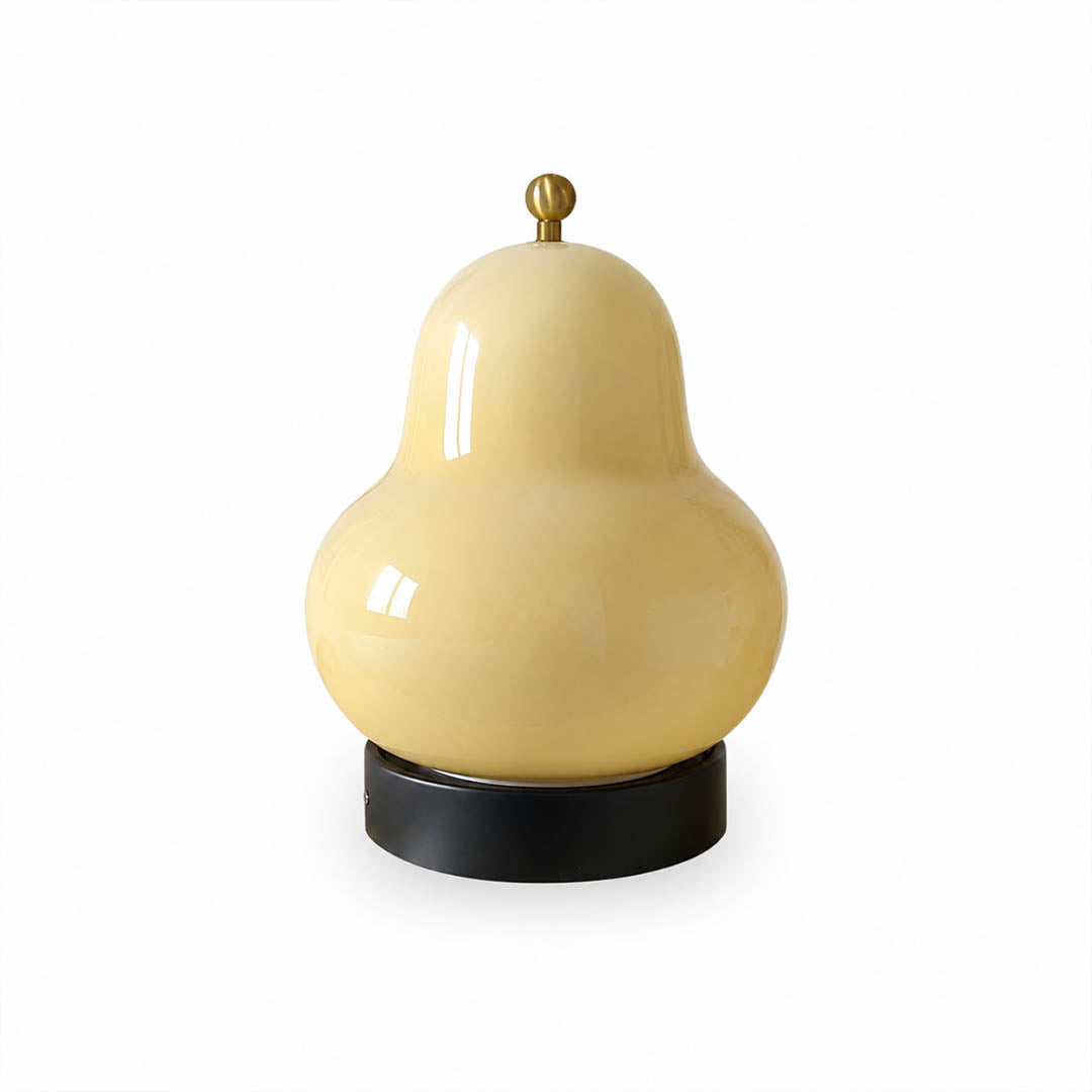 Nashi table lamp cordless rechargeable pear shaped modern cream glass shade touch dimmer 3 color changing warm neutral cool small 6.6 inch USB rechargeable battery bedside white background