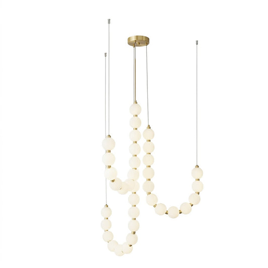Pearla beaded chandelier brass frame cascading pearl strands white background
