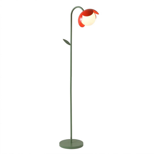 Pippa pop art floor lamp saturated red color sculptural cut metal opal glass white background