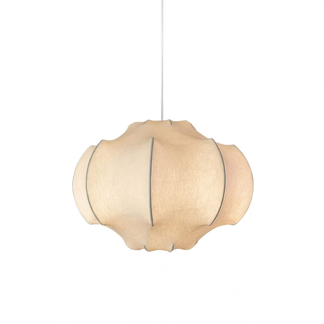 Saya silk lotus pendant 23.6 inch double light ivory silk shade white iron frame medium lantern white background