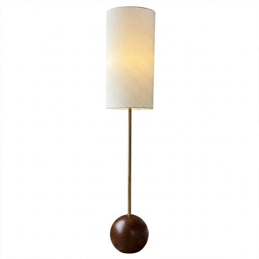 Senja walnut wood floor lamp Scandinavian sphere white fabric shade white background