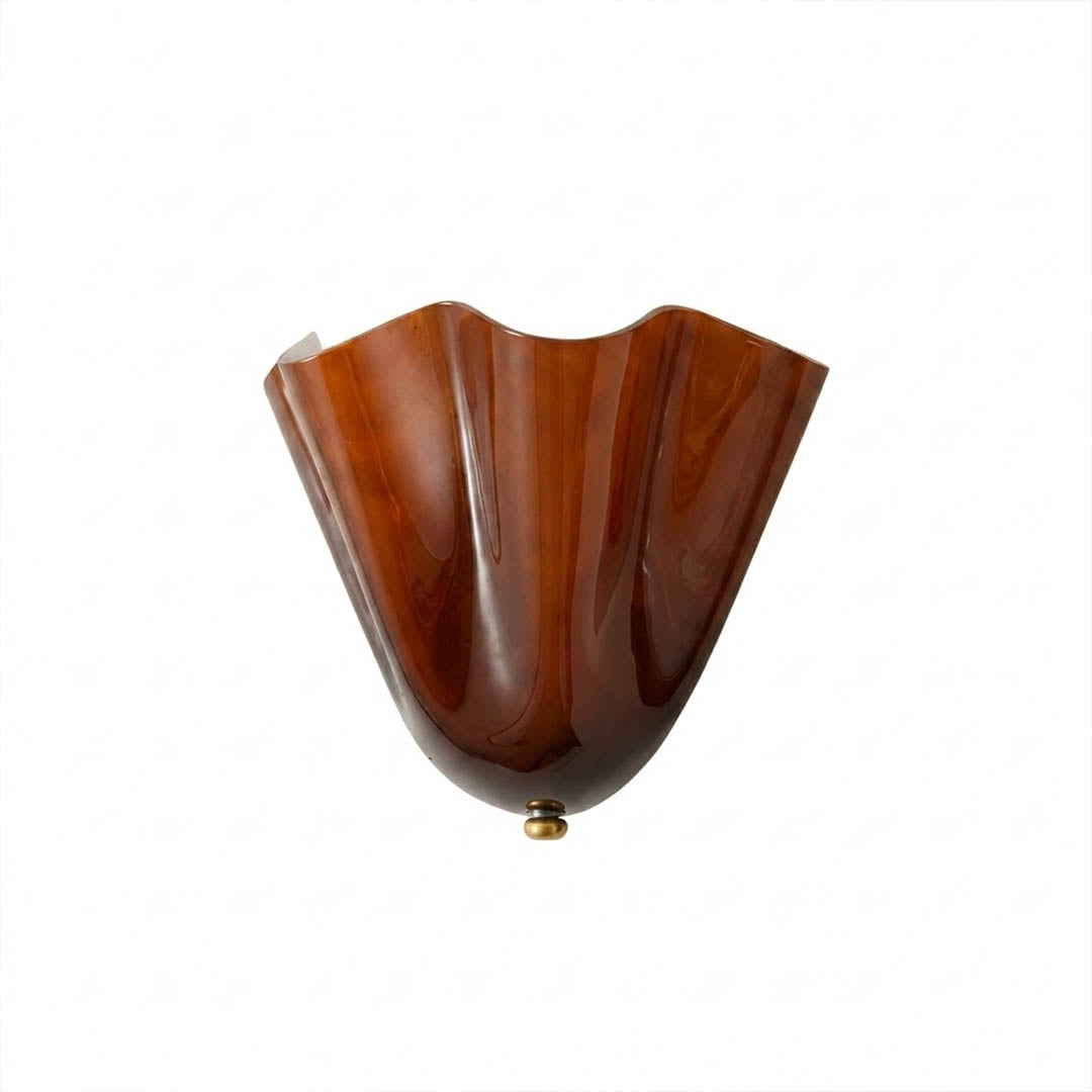 Shellie coastal wall sconce amber tinted glass shell curve shape Stuberlighting white background product photography