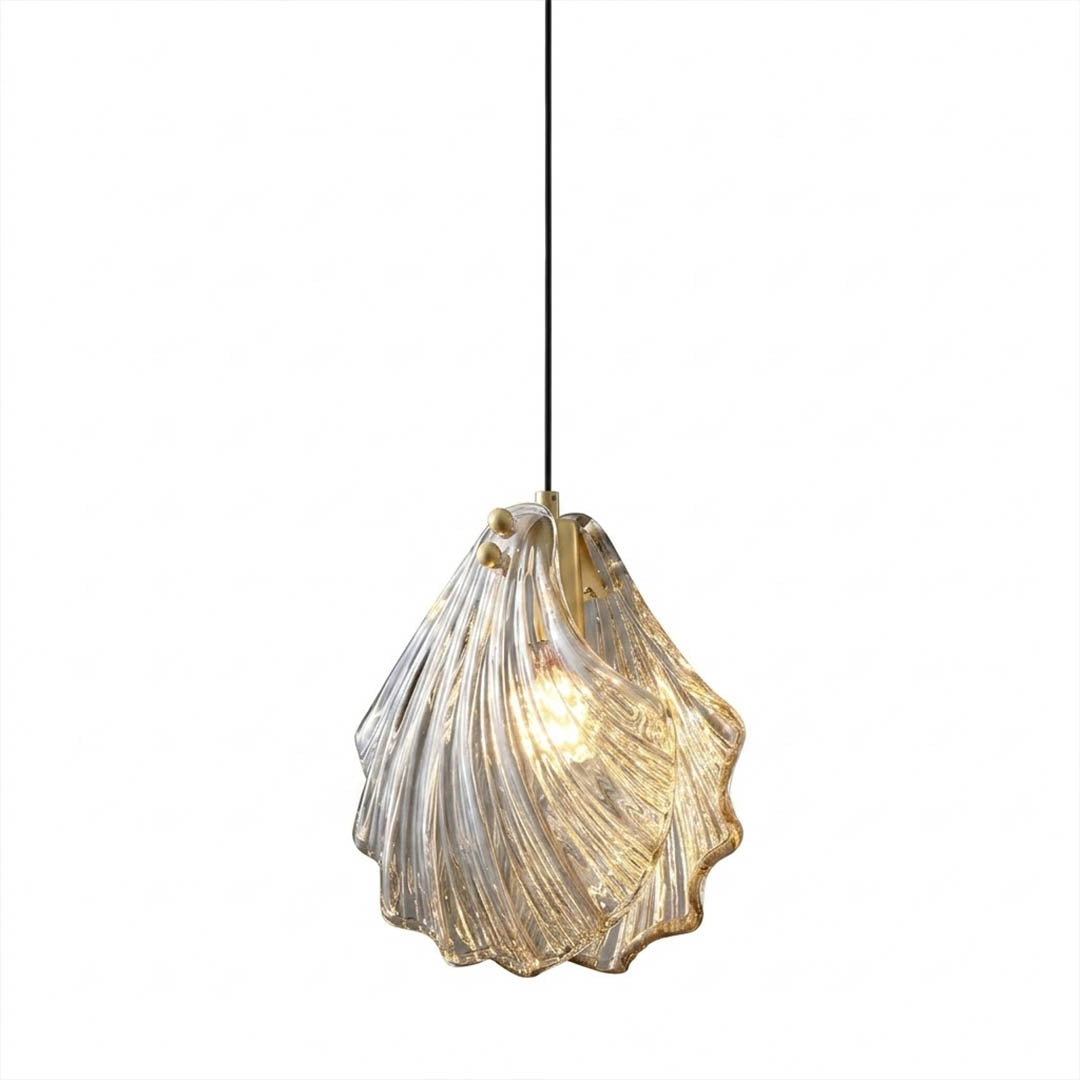 Shellie coastal pendant amber hand blown nested glass spheres brass canopy single fixture white background