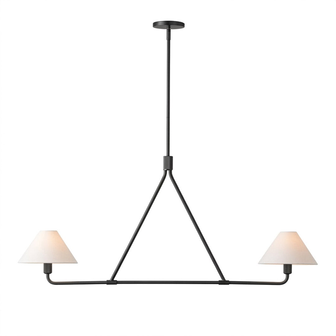 Sola matte black 2-light small angular chandelier white drum shade 27.6 inch white background