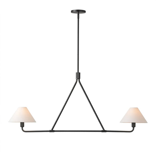 Sola matte black 2-light small angular chandelier white drum shade 27.6 inch white background