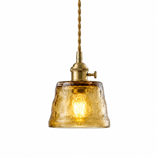 Nordic Cup amber textured glass pendant light white background Stuberlighting