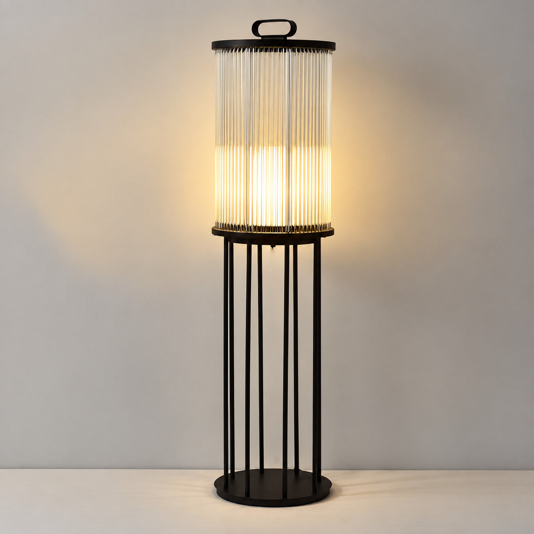 Large 47.2-inch hardwired Torre outdoor garden light as a floor lantern on a deck