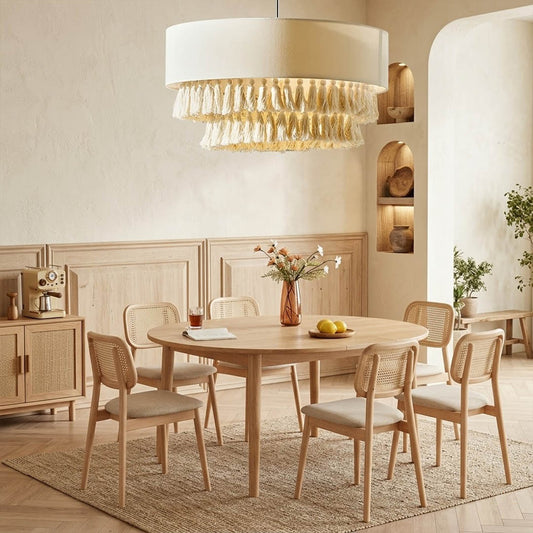 Tulum jute pendant light above dining table coastal nordic interior warm light