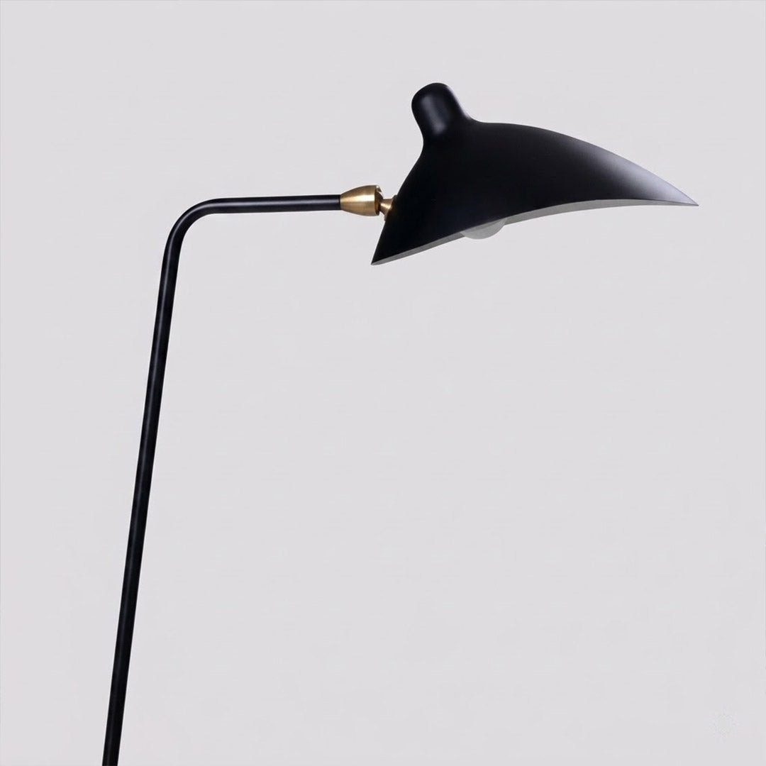 Vega aluminum reflector black exterior white interior shade detail amplifies bulb brightness mid century design