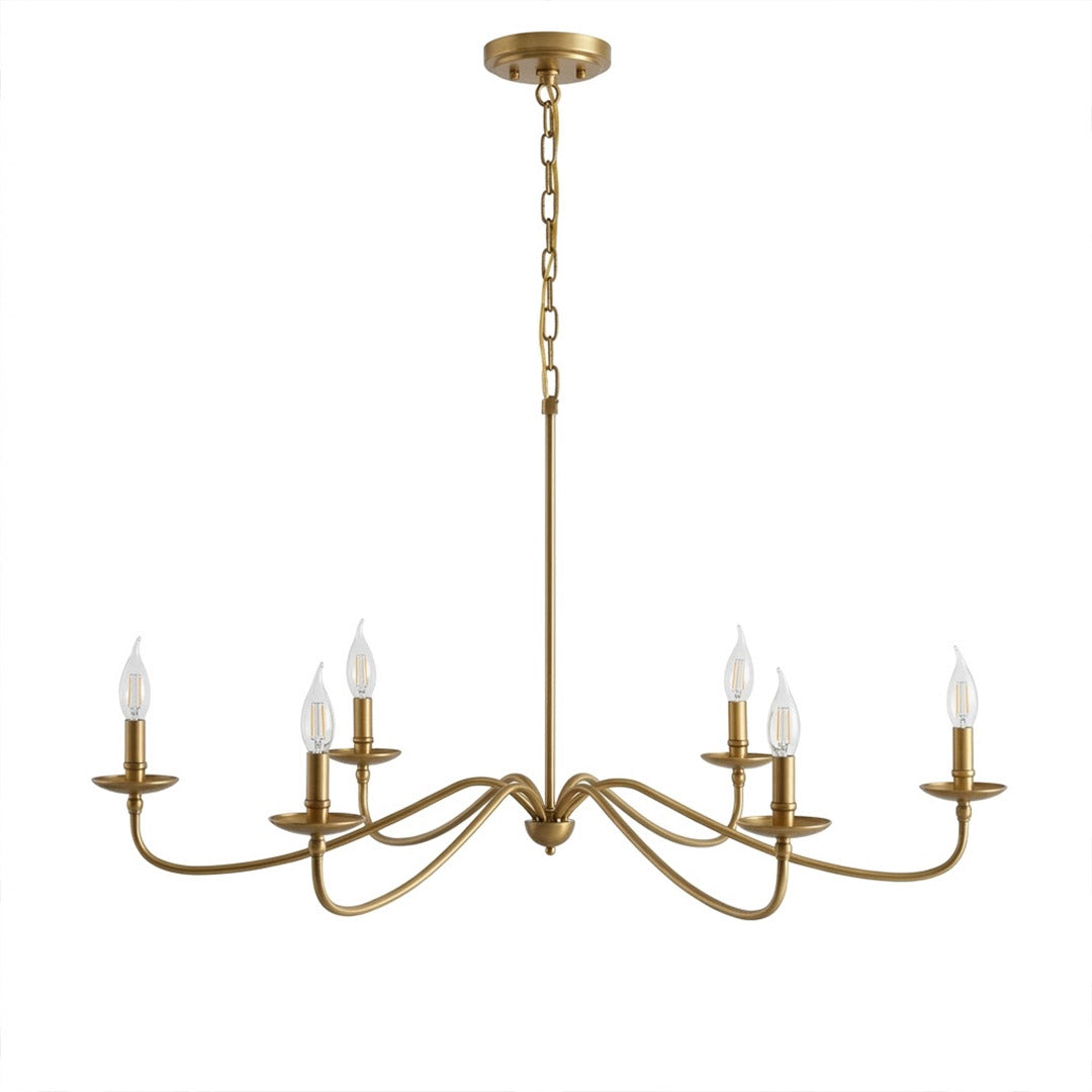 Versailles brass candle chandelier above dining table warm vintage light traditional interior