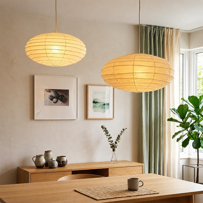 Washi Paper EN Series Pendant Light saucer shape illuminated with warm glow