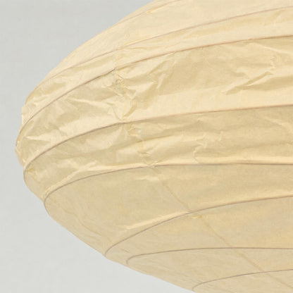 Close-up shot of Stuber Lighting Japanese paper pendant lamp showing the premium handmade rice paper texture and fine ribbed metal framework details.