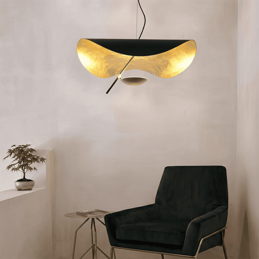Giorgio pendant light applied gold leaf interior texture warm light reflection