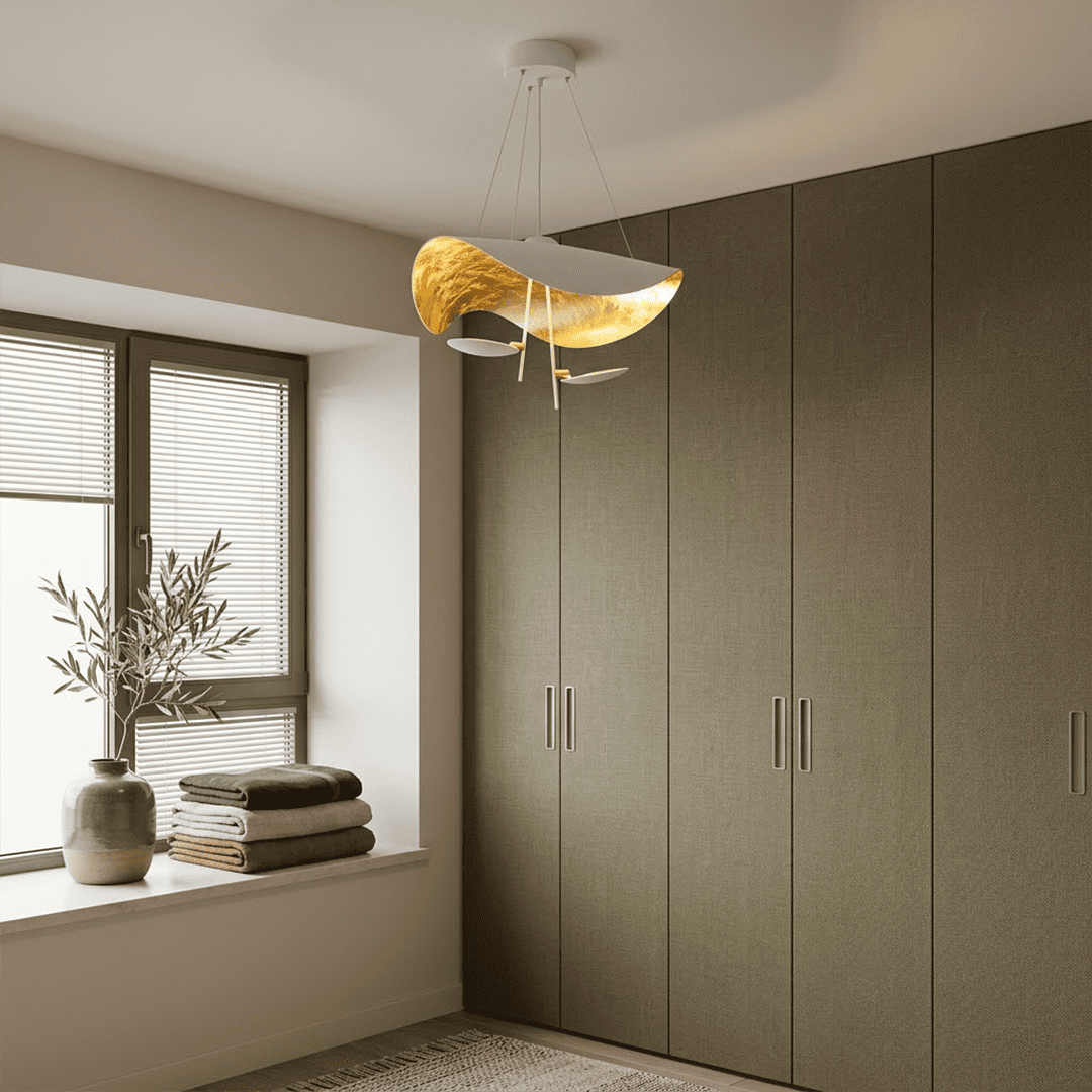 Giorgio pendant light applied gold leaf interior texture warm light reflection