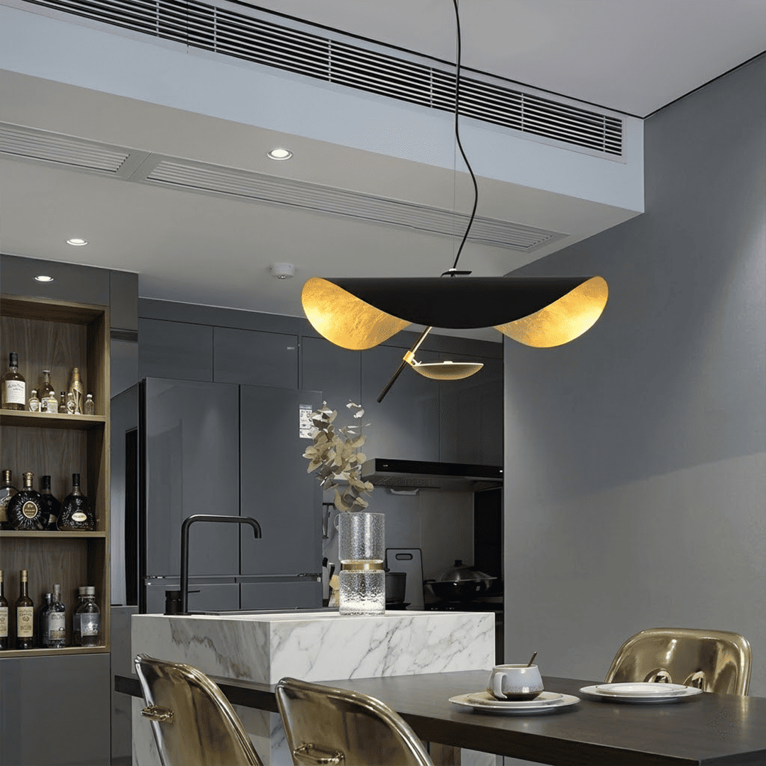 Giorgio pendant light applied gold leaf interior texture warm light reflection