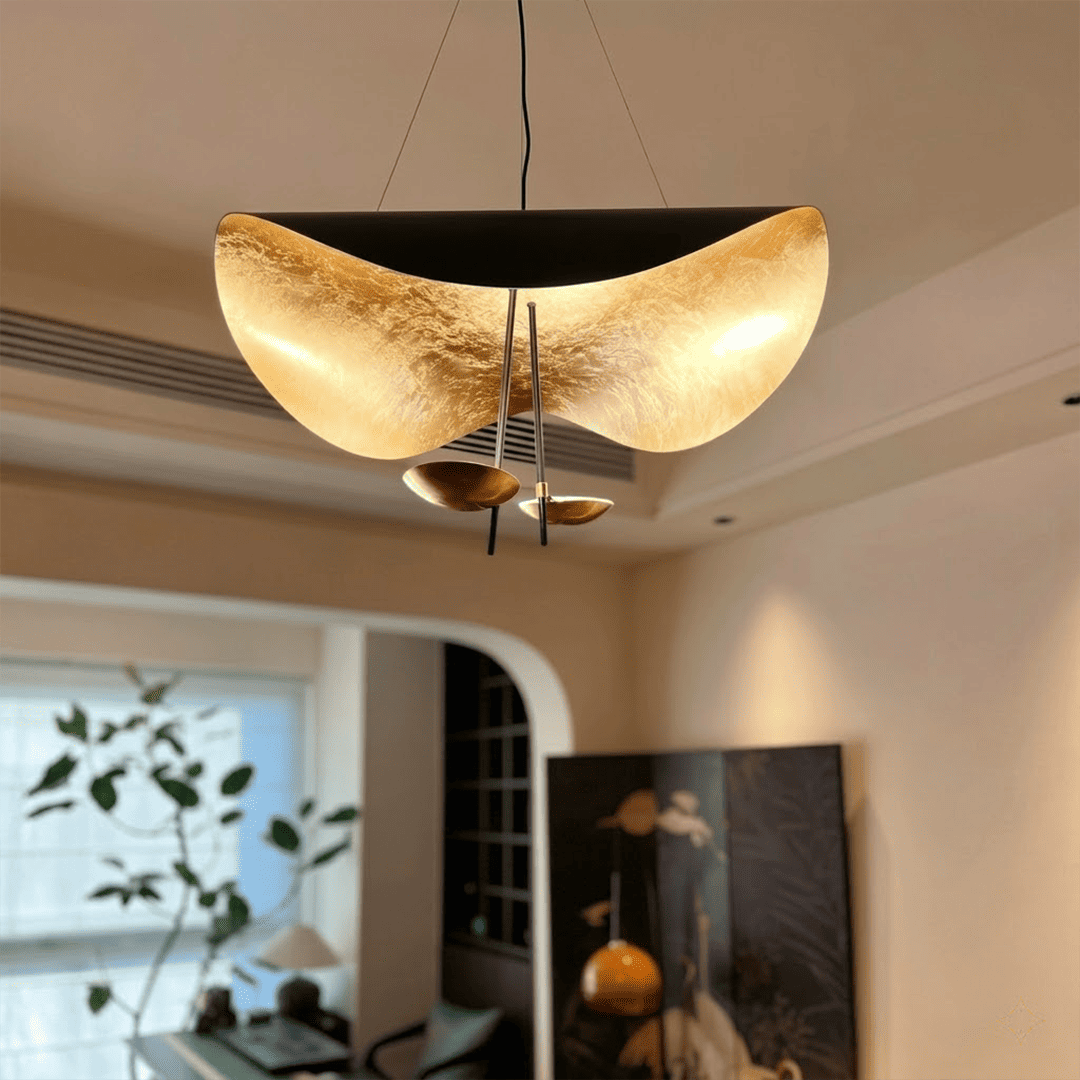 Giorgio pendant light applied gold leaf interior texture warm light reflection