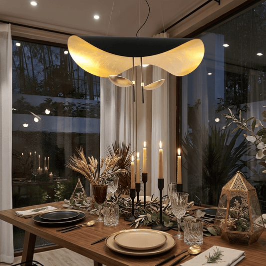Giorgio pendant light applied gold leaf interior texture warm light reflection