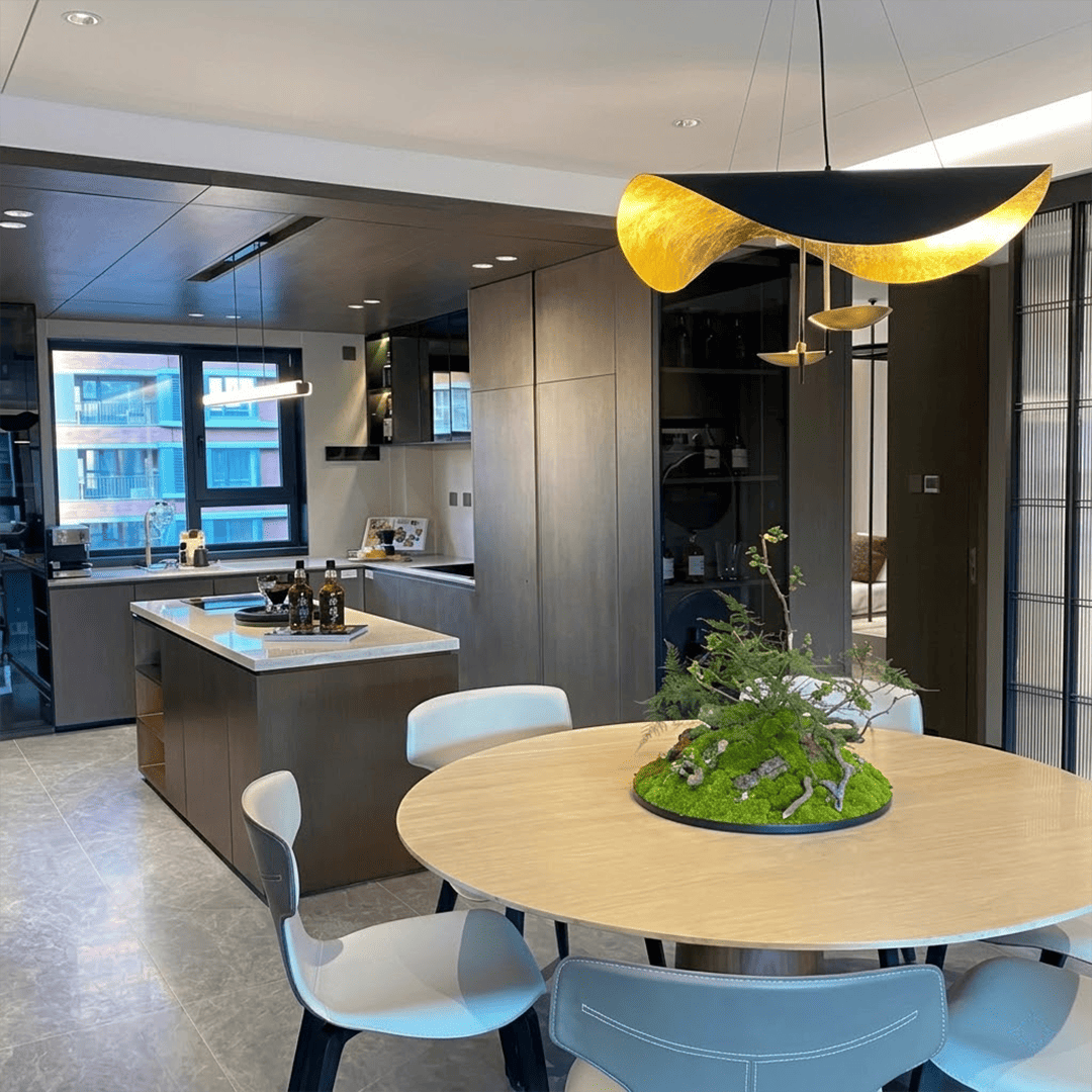 Giorgio pendant light applied gold leaf interior texture warm light reflection