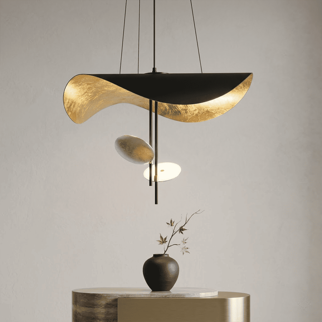 Giorgio pendant light applied gold leaf interior texture warm light reflection