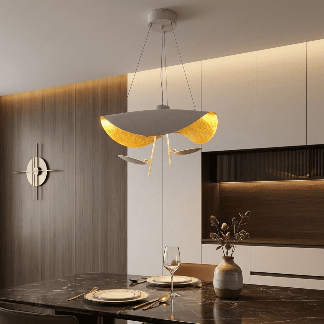 Giorgio pendant light applied gold leaf interior texture warm light reflection