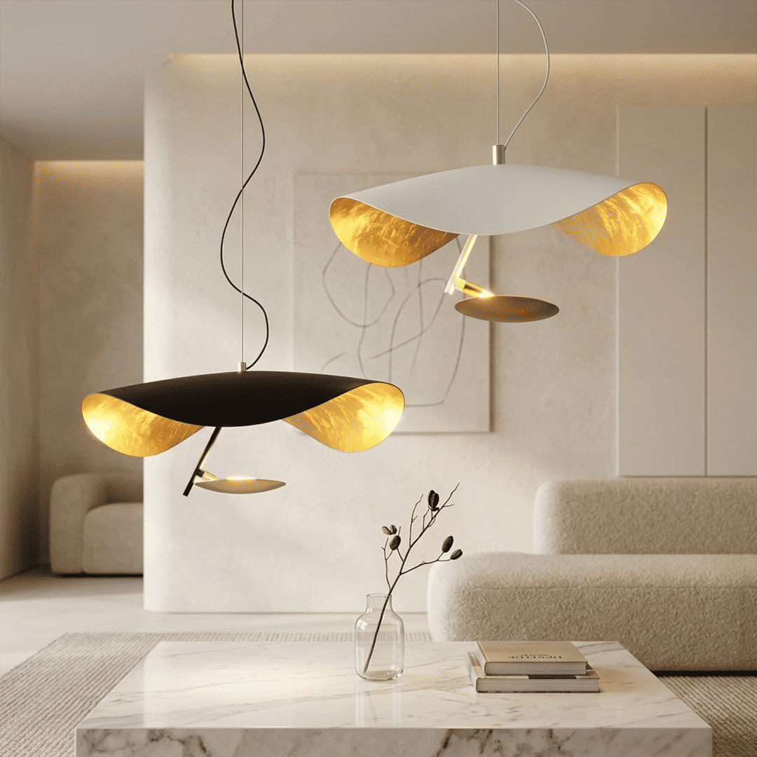 Giorgio pendant light applied gold leaf interior texture warm light reflection