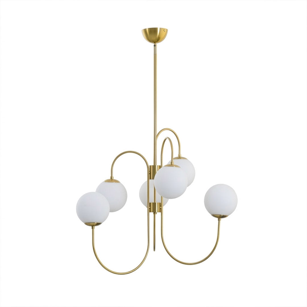 Gooseneck 5-light globe chandelier matte arched arms opal glass 