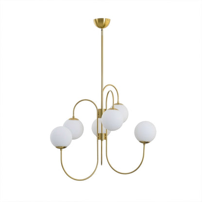 Gooseneck 5-light globe chandelier matte arched arms opal glass 