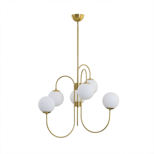 Gooseneck 5-light globe chandelier matte arched arms opal glass 