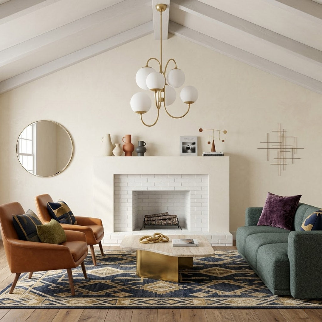 Gooseneck 5-light globe chandelier matte arched arms opal glass 