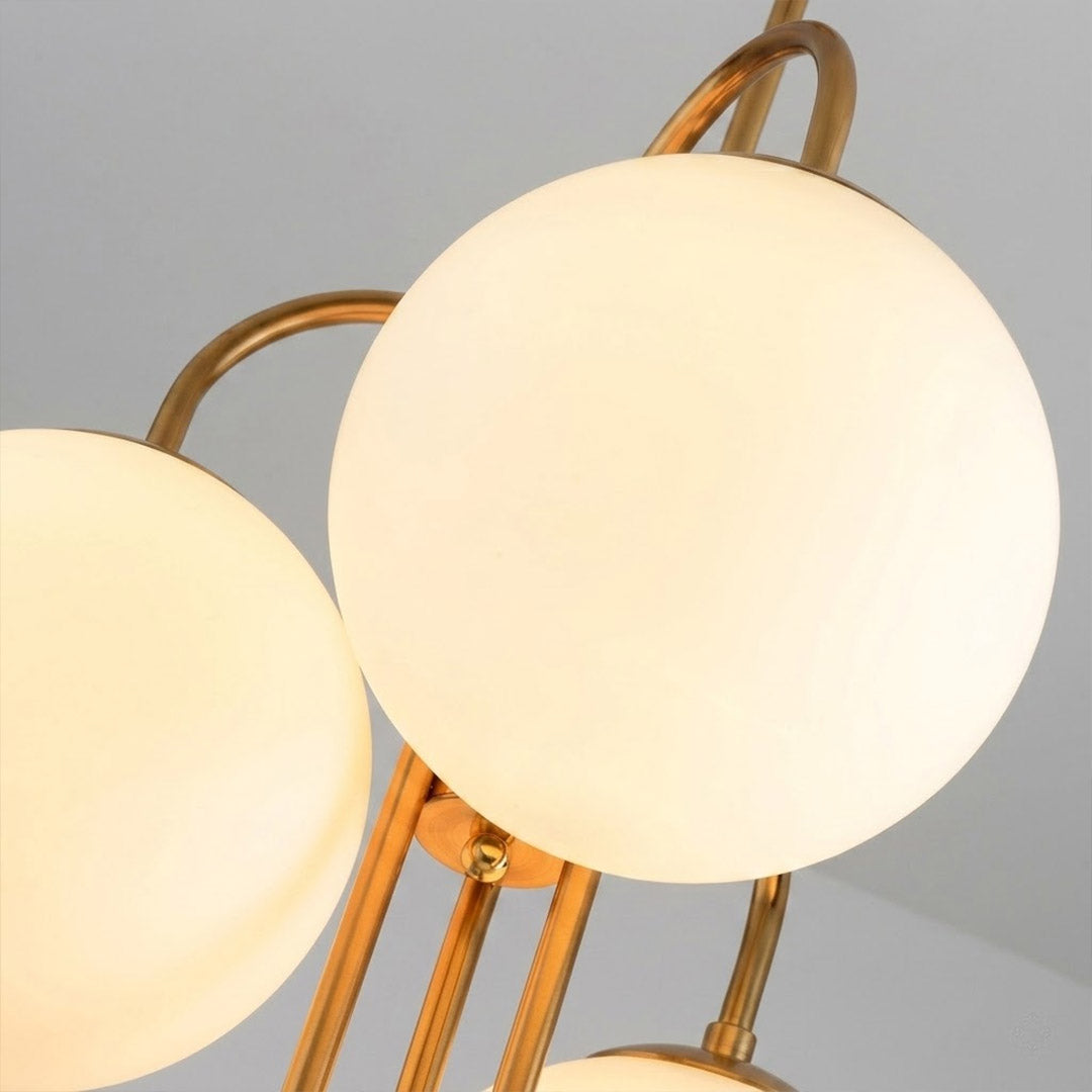 Gooseneck 5-light globe chandelier matte arched arms opal glass 