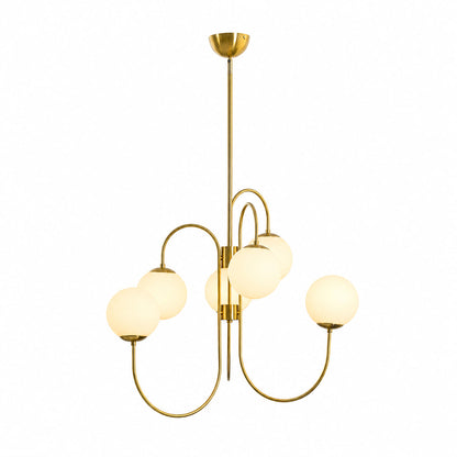 Gooseneck 5-light globe chandelier matte arched arms opal glass 