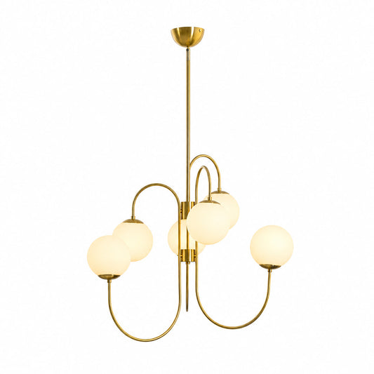 Gooseneck 5-light globe chandelier matte arched arms opal glass 