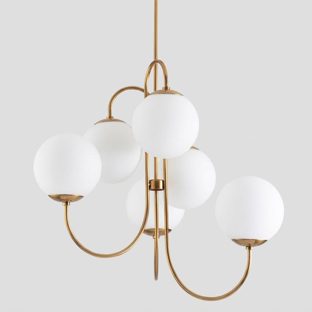 Gooseneck 5-light globe chandelier matte arched arms opal glass 